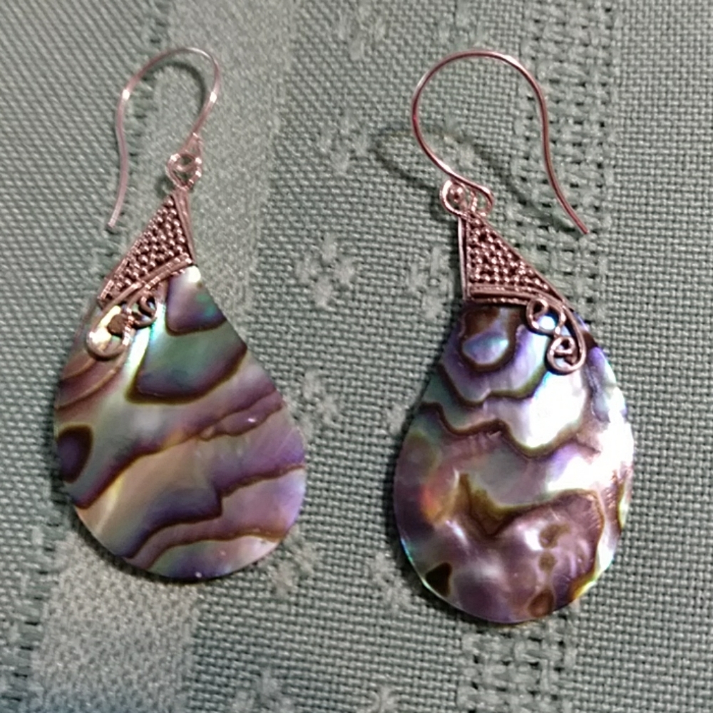 NWT-*SALE-FIRM* STERLING/GENUINE ABALONE EARRINGS